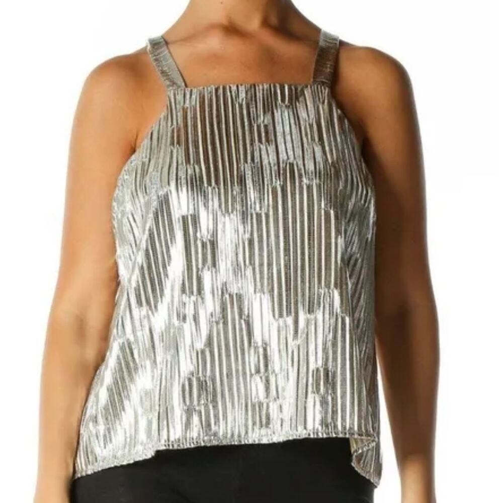 Anthropologie Maeve Shine On‎ Silver Metallic Sleeveless Pullover Top Sz S